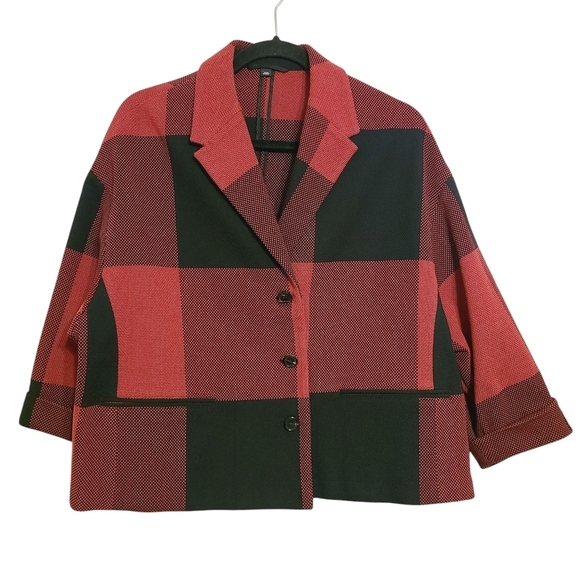 Neil Barrett | Women's Plaid Red and Black Cropped Jacket (Size Large) - Picture 1 of 13